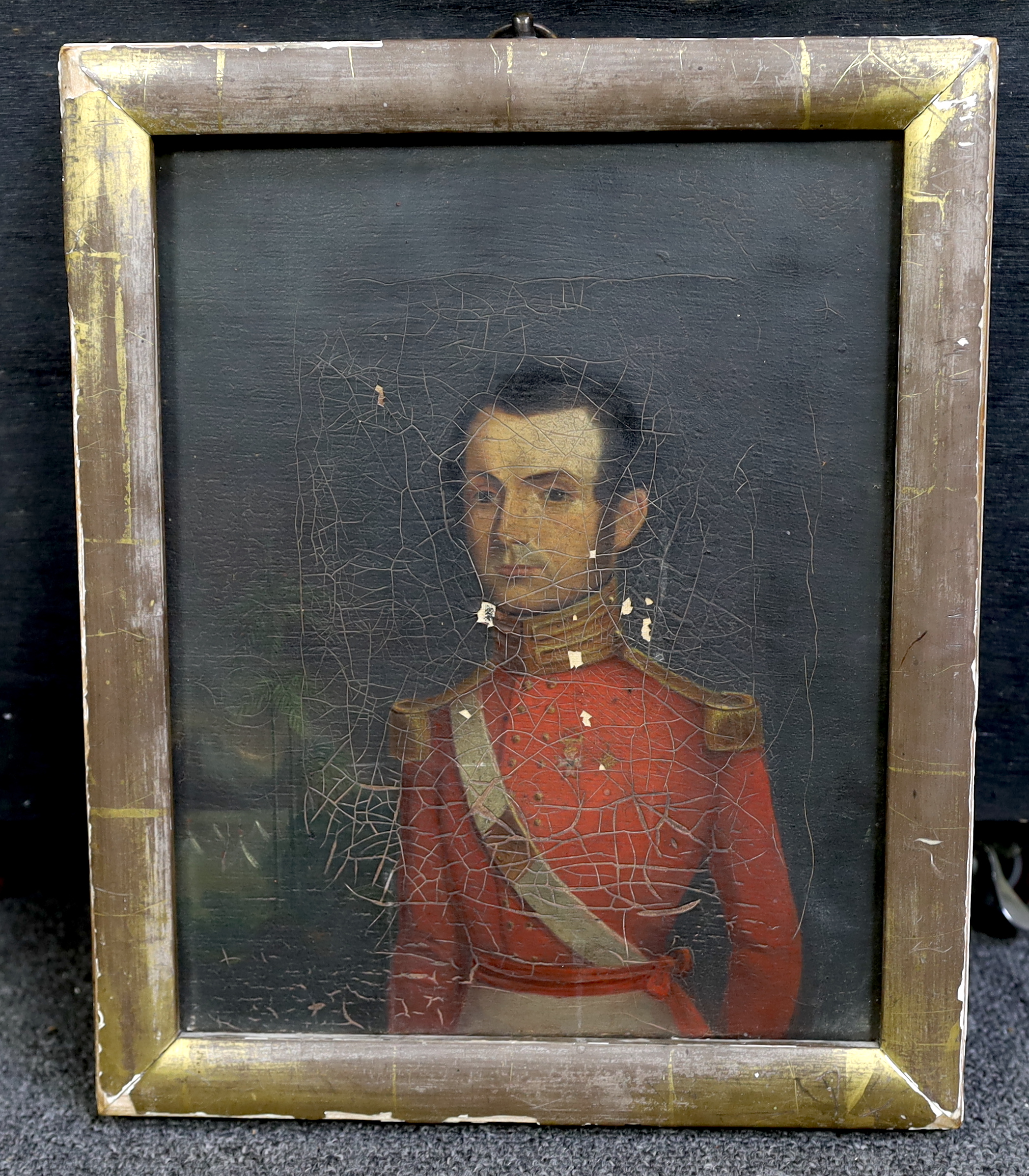 Thomas Williams of Barbados (19th C.), Portrait of a British army officer wearing a red uniform jacket and medals, oil on canvas, 27.5 x 22cm